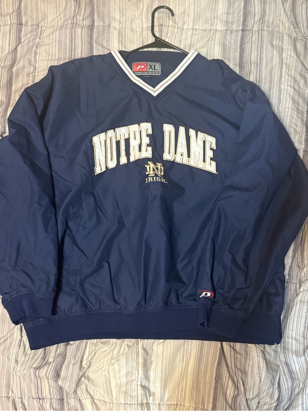 Pro Player Navy and White Notre Dame V-Neck Pullover